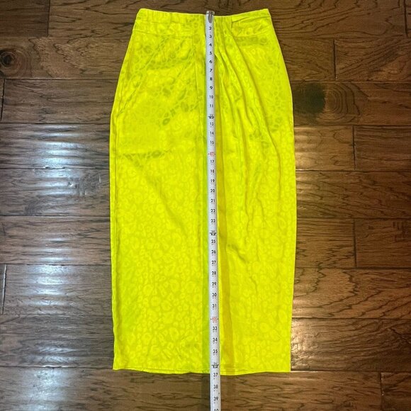 New York & Co NYCO Leopard Satin Midi Skirt Size 4 Neon Green Yellow Small 29W - Picture 12 of 16